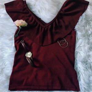 Off the Shoulder, Burgundy, Cute Top